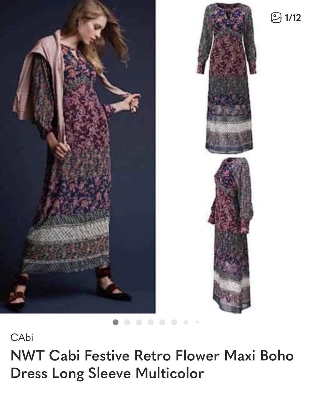 CAbi Dress Women's Large Multicolor Retro Festive Floral Maxi Boho Long Sleeve